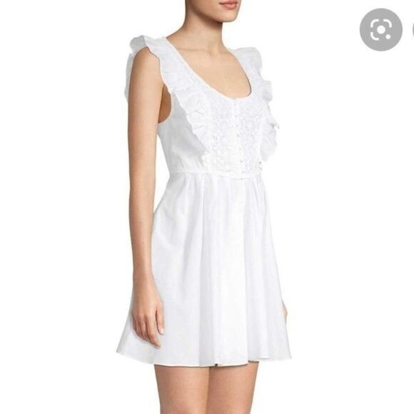 Free People Dress Medium Half Moon Embroidered White Ruffle Lace Cottagecore - Picture 2 of 13